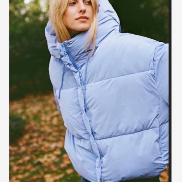 Zara Water-Repellent Quilted Hooded Jacket Shimmer Blue Puffer Coat Sz 2XL - Picture 15 of 15